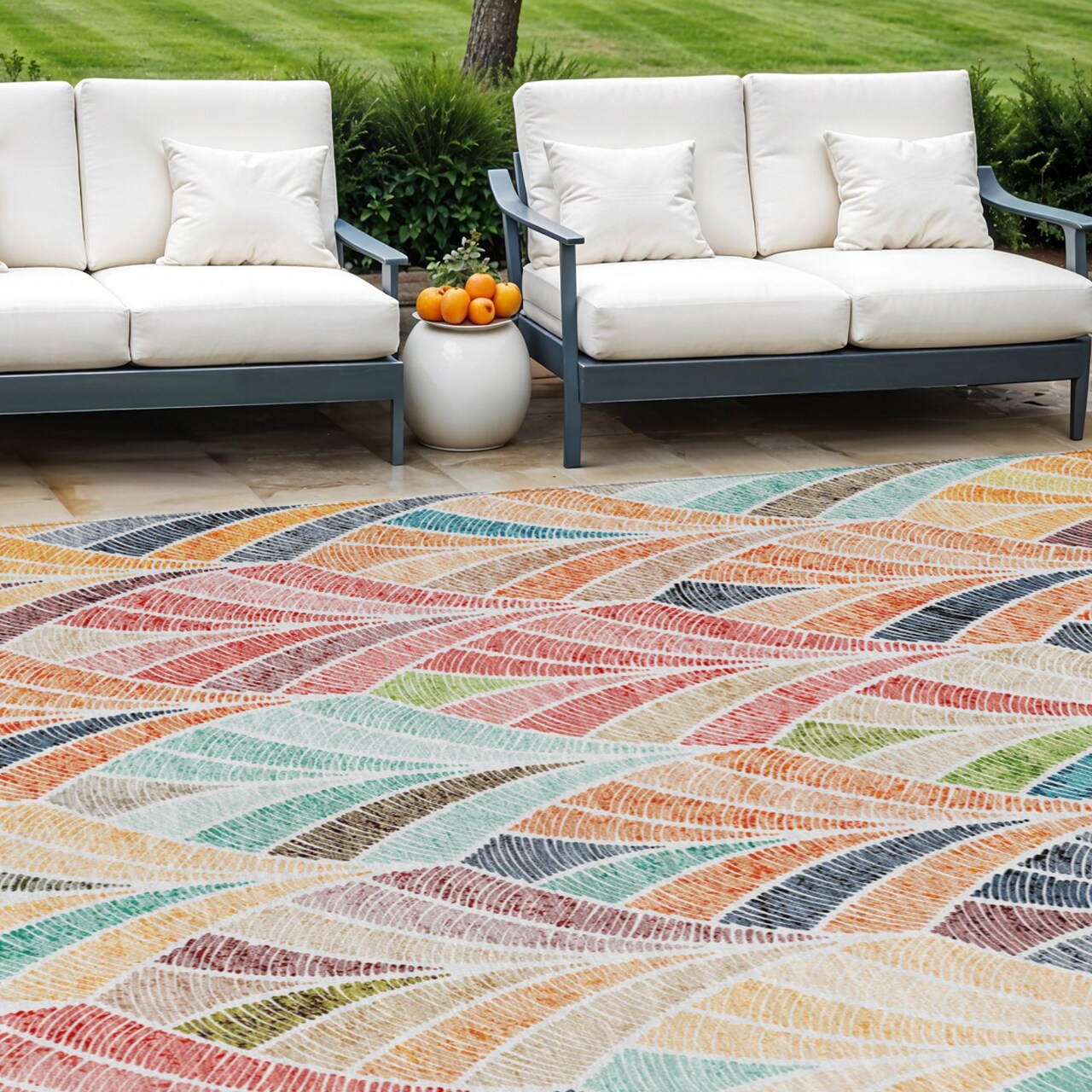 Edge Collections - 8' x 10' - Orange - Geometric Area Rug Durable for Indoor and Outdoor Use - 1 Piece